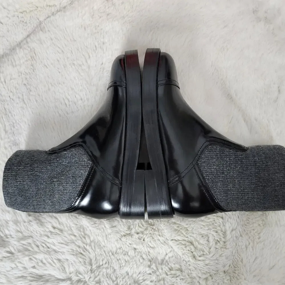 J.Crew Black Italian Leather Ribbed Knit Cuff Ankle Boots NIB NWT Size 10 BM708